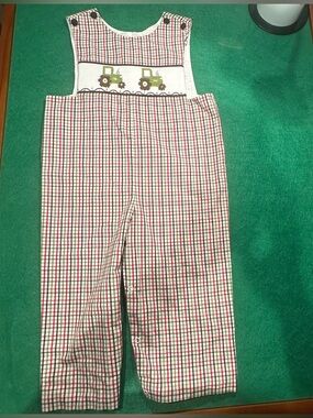 Castles & Crowns Children's Plaid Overalls with Tractor Embroidery size 3T